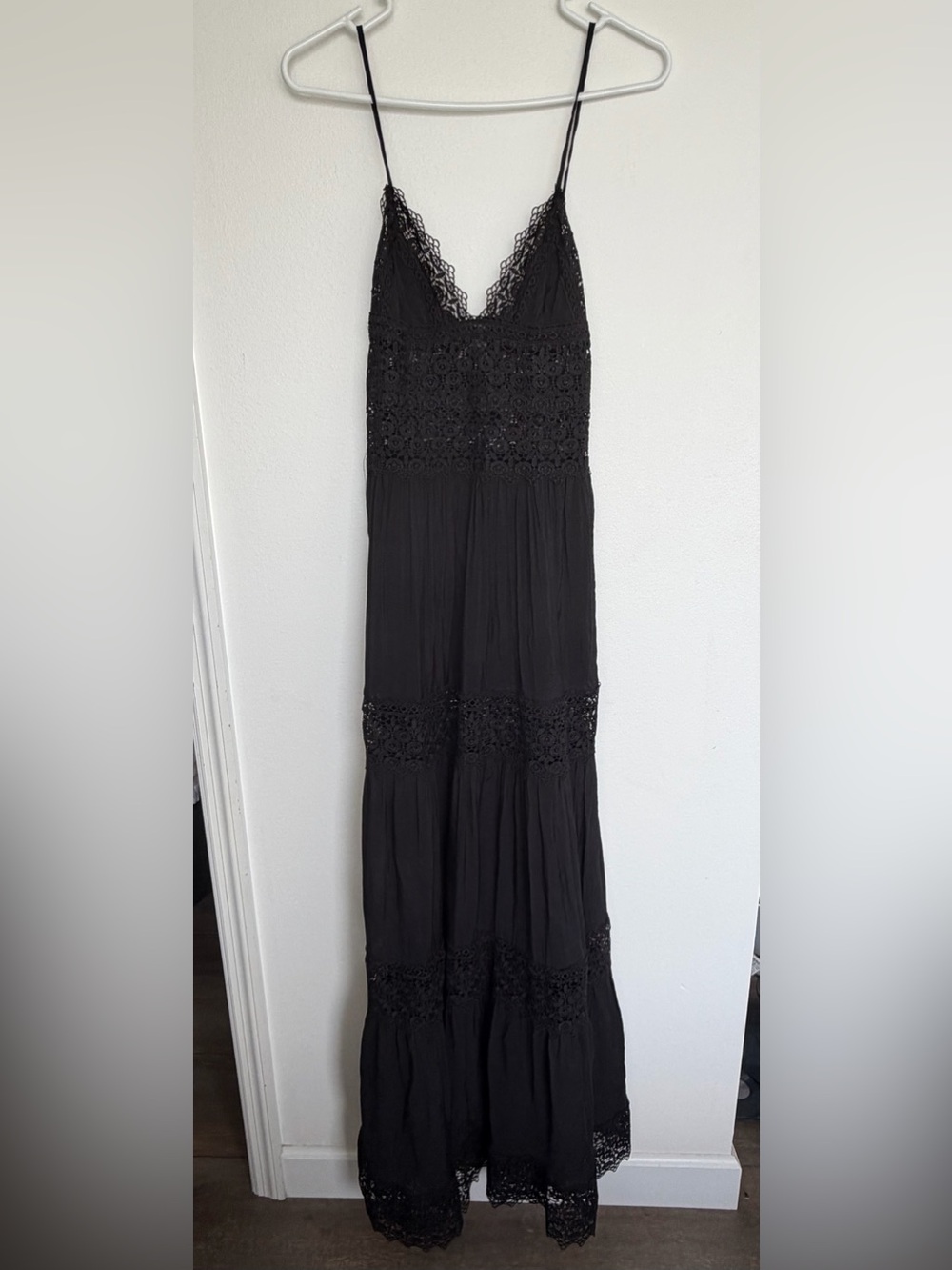 Elan Black Lace-Trim Maxi Dress